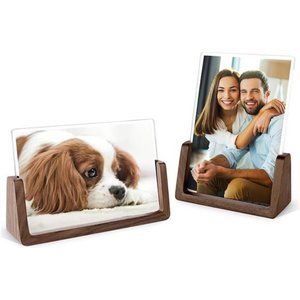Picture Frame 2 Pack - Rustic Wooden Photo Frames with Walnut Wood Base